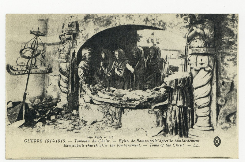 Carte postale ancienne Tombeau du Christ. Eglise de Ramscapelle après le bombardement. Ramscapelle-church after the bombard P-Fg-Cp-00870