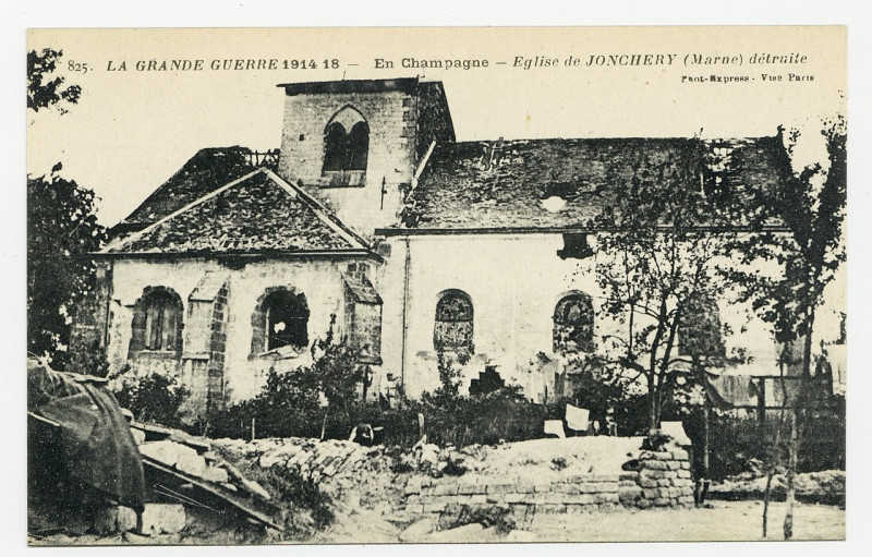 Carte postale ancienne Eglise de Jonchery (Marne) détruite, la Grande Guerre 1914 18, en Champagne P-Fg-Cp-00682 à Jonchery-sur-Vesle
