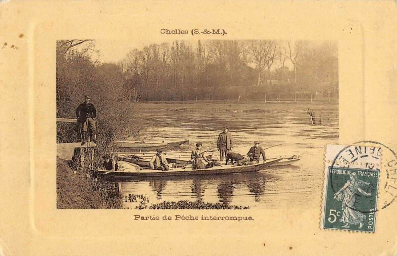 Carte postale ancienne Chelles Partie De Peche Interrompue à Chelles