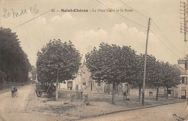Carte postale ancienne Saint Cheron La Place Cueri Et La Poste