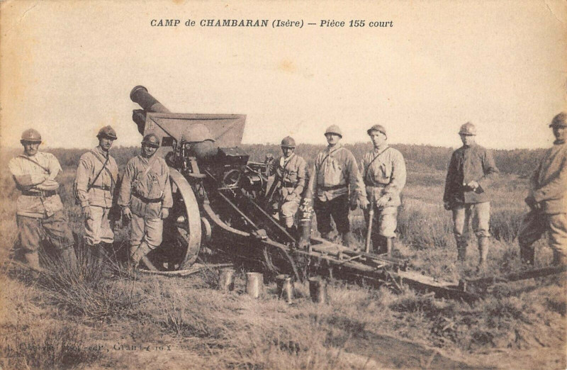 Carte postale ancienne Camp De Chambaran Piece 155 Court