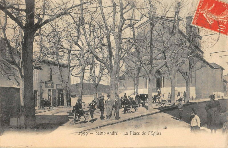Carte postale ancienne Saint Andre (banlieue de Marseille) La Place De L'Eglise à Marseille