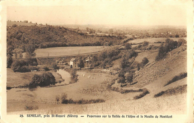 Carte postale ancienne Semelay Panorama Sur La Vallee De L'Alene Et Le Moulin De Montecot