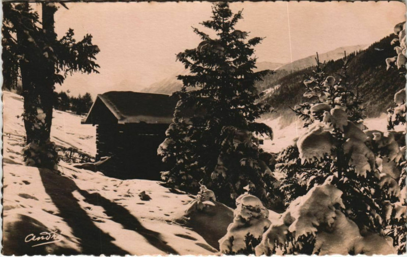 Carte postale ancienne Savoie - Winter Landscape with a Hut