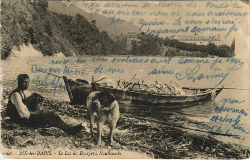 Carte postale ancienne Aix-les-Bains Le Lac du Bourget a Hautecombe à Aix-les-Bains