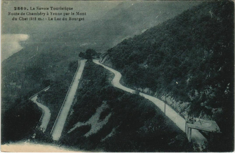 Carte postale ancienne Route de Chambery a Yenne par le Mont du Chat - Le Lac du Bourget à Yenne