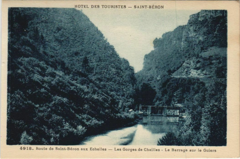 Carte postale ancienne Saint-Beron Route de Saint-Beron aux Echelles Barrage sur le Guiers