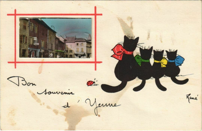 Carte postale ancienne Yenne Town Scenes - Black Cats à Yenne