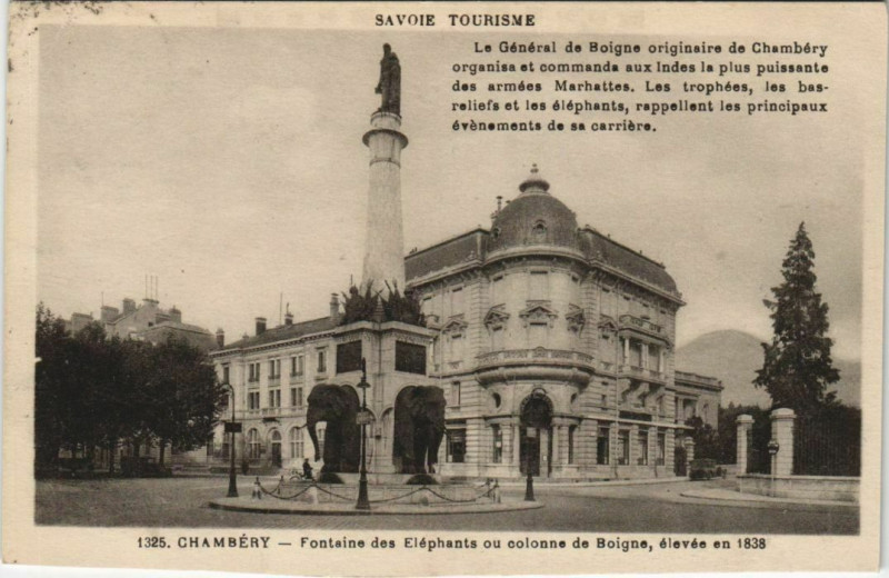 Carte postale ancienne Chambery Fontaine des Elephants ou Colonne de Boigne