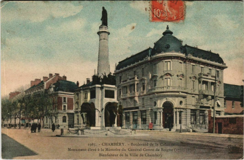 Carte postale ancienne Chambery Boulevard de la Colonne - Monument
