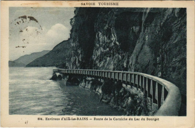 Carte postale ancienne Aix-les-Bains Environs - Route de la Corniche du Lac du Bourget à Aix-les-Bains