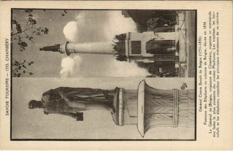 Carte postale ancienne Chambery General Comte Benoit de Boigne - Fontaine des Elephants