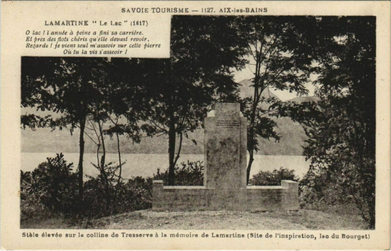 Carte postale ancienne Aix-les-Bains Monument Lamartine - Le Lac à Aix-les-Bains