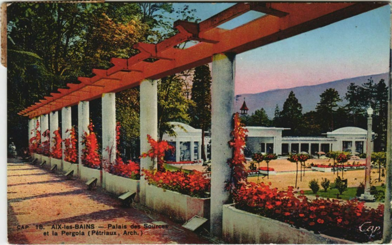 Carte postale ancienne Aix-les-Bains Palais des Sources et la Pergola à Aix-les-Bains