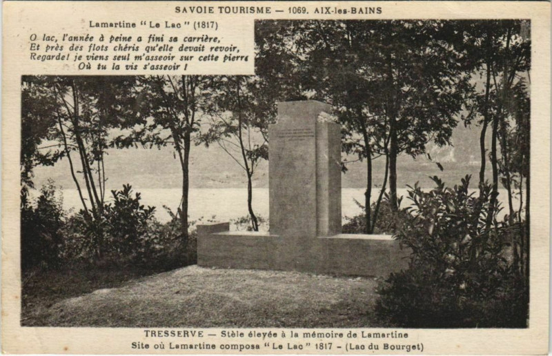 Carte postale ancienne Aix-les-Bains Monument Lamartine - Le Lac à Aix-les-Bains