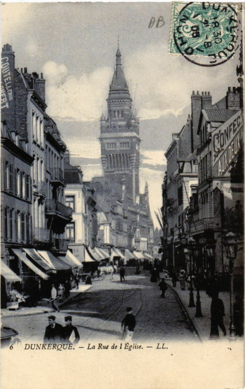 Carte postale ancienne Dunkerque - La Rue de l'Eglise à Dunkerque