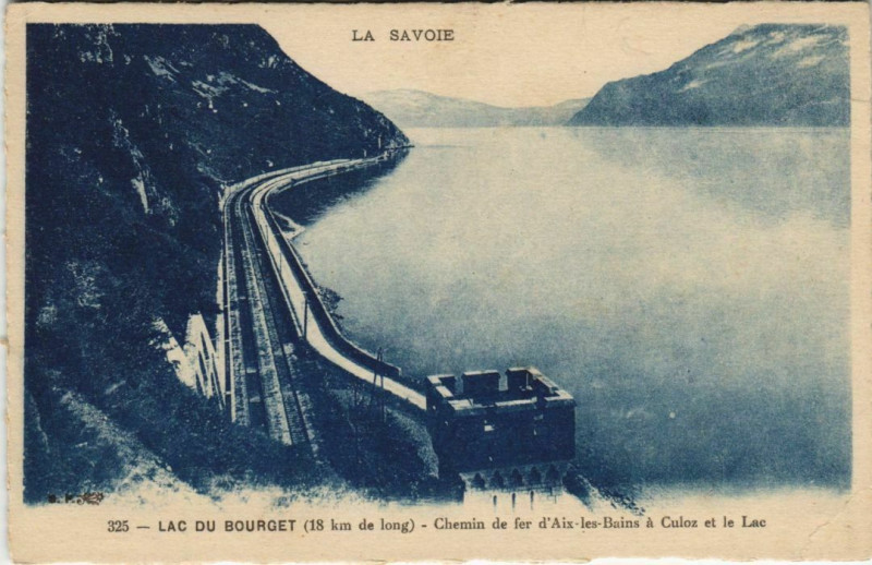 Carte postale ancienne Lac du Bourget - Chemin de Fer d'Aix-les-Bains a Culoz et le Lac à Aix-les-Bains