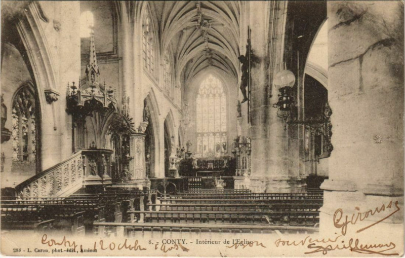 Carte postale ancienne Conty Intérieur de l'Eglise à Conty
