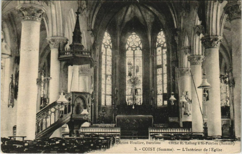Carte postale ancienne Coisy Intérieur de l'Eglise à Coisy