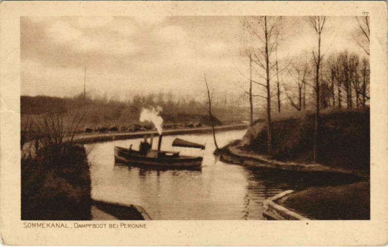 Carte postale ancienne Peronne Somme Kanal Dampfboot