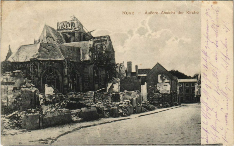 Carte postale ancienne Guerre Roye Kirche Eglise à Roye