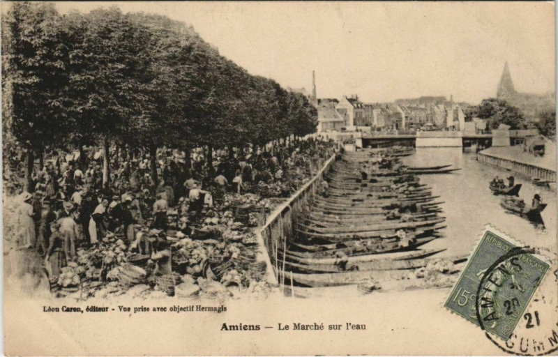 Carte postale ancienne Amiens Le Marché sur l'eau à Amiens