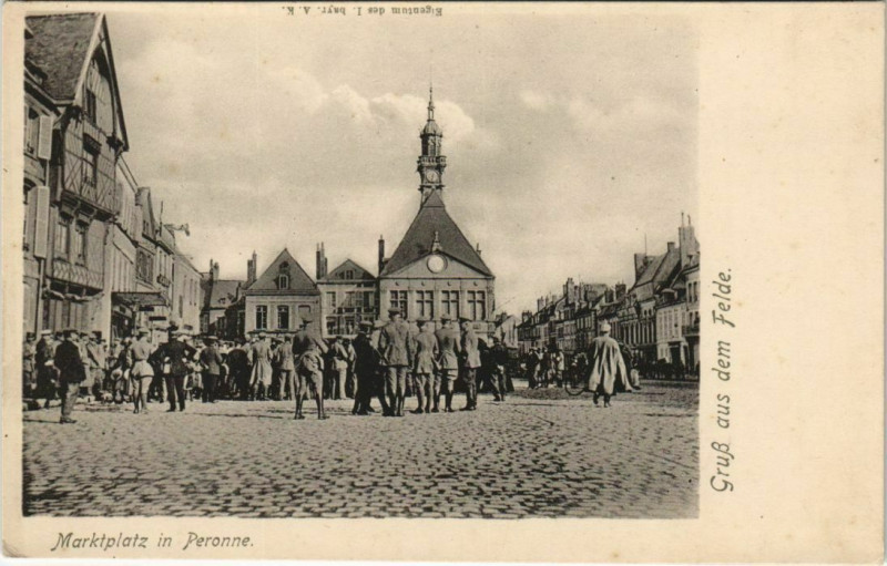 Carte postale ancienne Peronne Marktplatz Place du Marché