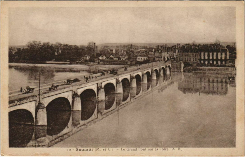 Carte postale ancienne Saumur Grand Pont sur la Loire France à Saumur