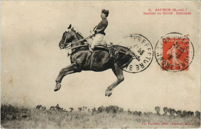 Carte postale ancienne Saumur Sauteur en liberte, Ballatode France à Saumur