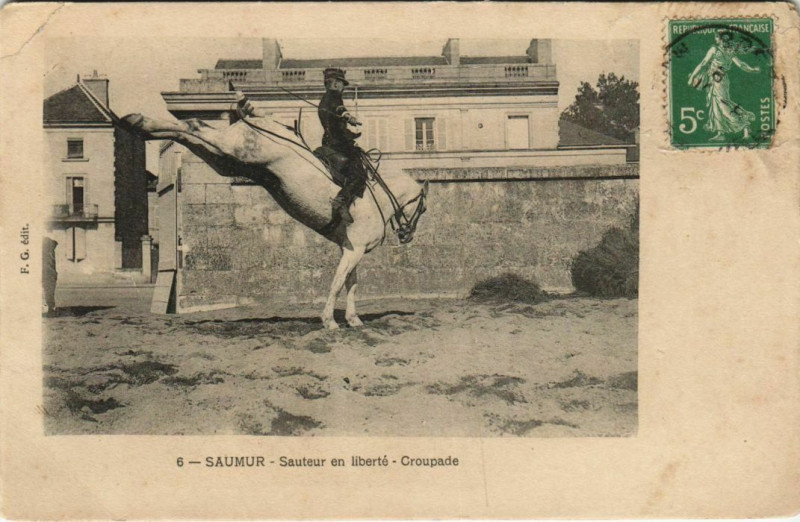 Carte postale ancienne Saumur Sauteur en liberte, Croupade France à Saumur