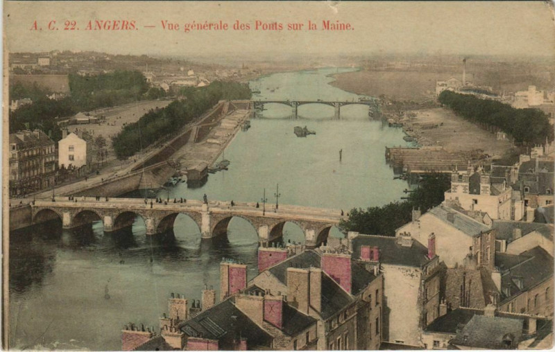 Carte postale ancienne Angers vue generale des Ponts sur la Maine France à Angers