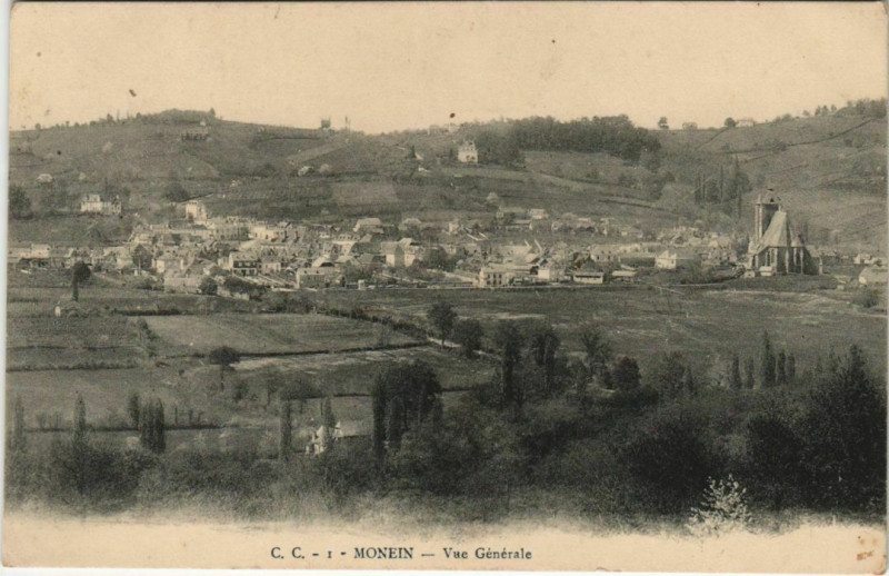 Carte postale ancienne Monein Vue Generale France à Monein