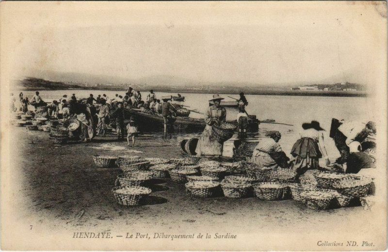 Carte postale ancienne Hendaye Le Port, Debarquement de la Sardine France à Hendaye