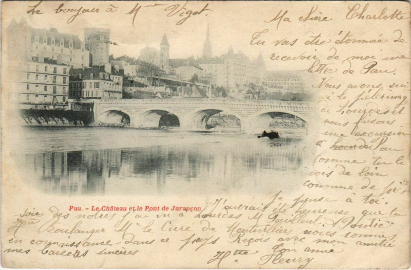 Carte postale ancienne Pau Le Chateau et le Pont de Jurancon France à Pau