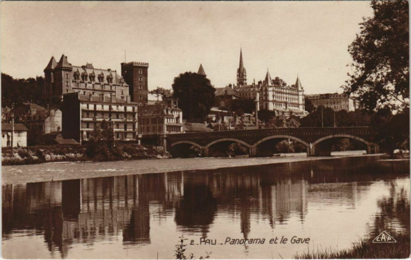 Carte postale ancienne Pau Panorama et le Gave France à Pau