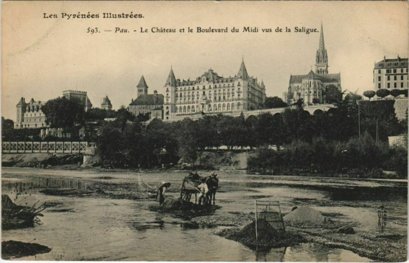 Carte postale ancienne Pau Le Chateau et le Boulevard du Midi France à Pau