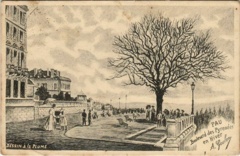 Carte postale ancienne Pau Boulevard des Pyrenees en Hiver France à Pau