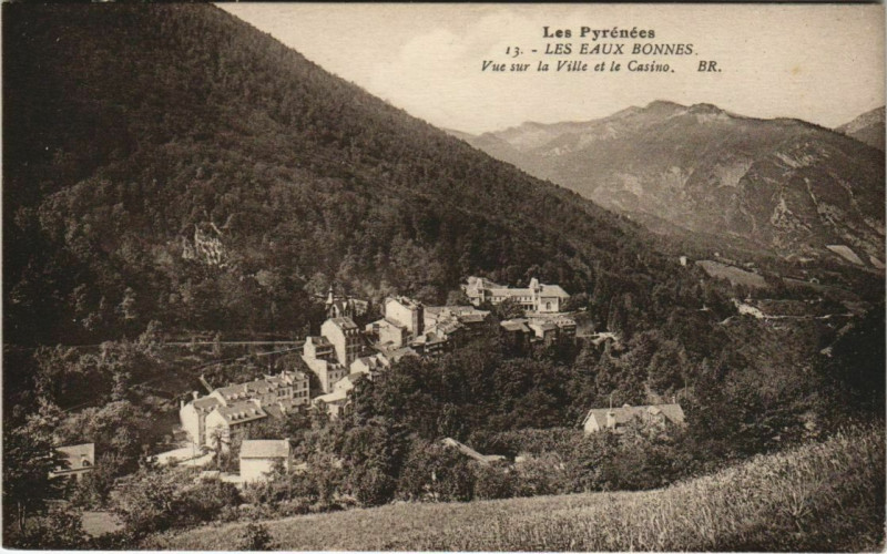 Carte postale ancienne Eaux Bonnes Vue sur la Ville et le Casino France à Eaux-Bonnes