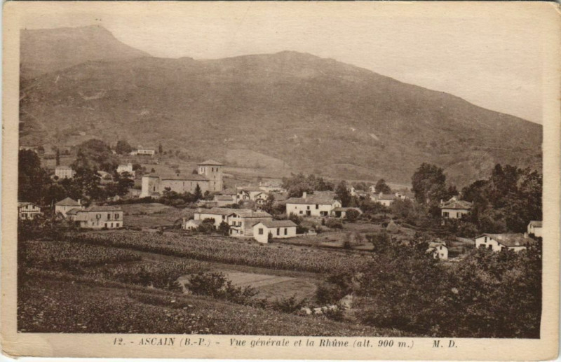 Carte postale ancienne Ascain Vue Generale et la Rhune France à Ascain