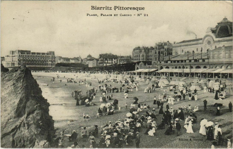 Carte postale ancienne Biarritz Plage, Palais et Casino France à Biarritz