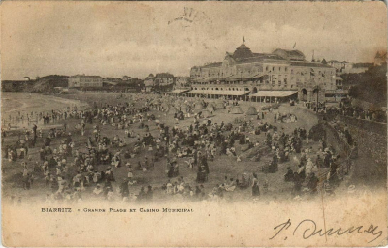 Carte postale ancienne Biarritz Grande Plage et Casino Municipal France à Biarritz