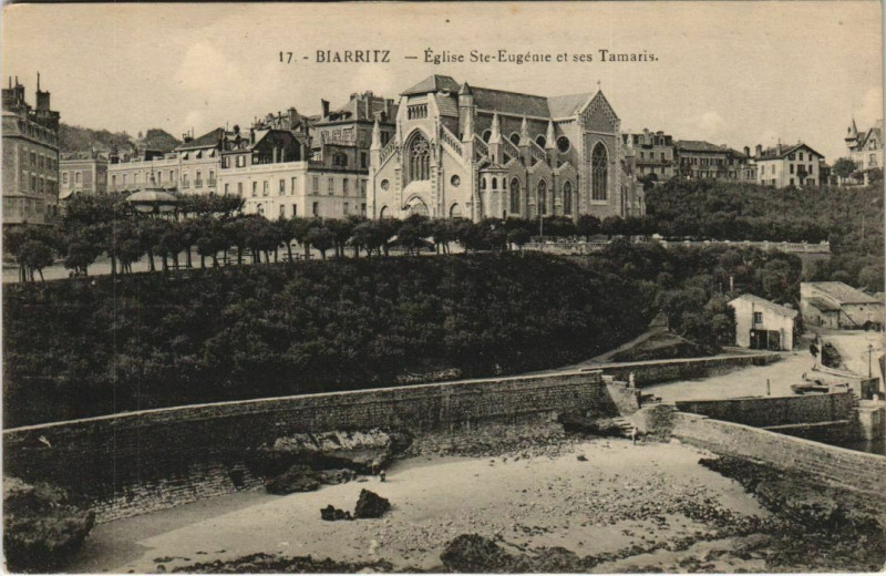 Carte postale ancienne Biarritz Eglise Sainte-Eugenie et ses Tamaris France à Biarritz