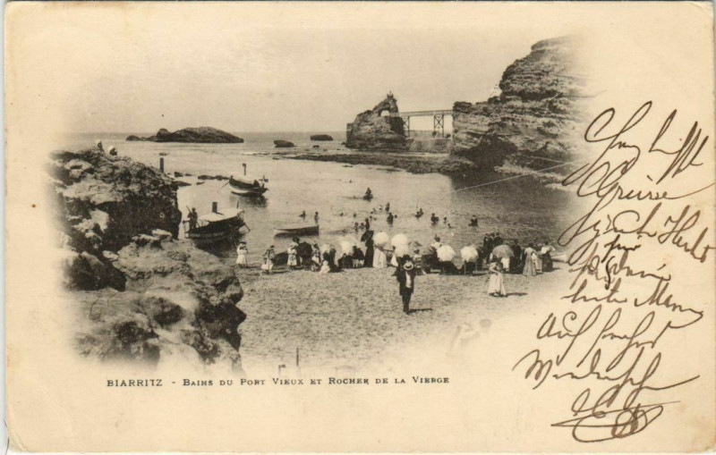Carte postale ancienne Biarritz Bains du Port Vieux et Rocher de la Vierge France à Biarritz