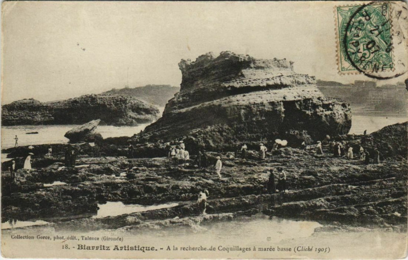 Carte postale ancienne Biarritz A la recherche de Coquillages a maree basse France à Biarritz
