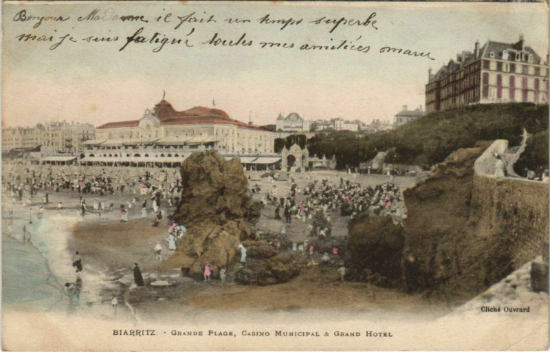 Carte postale ancienne Biarritz Grande Plage ,Casino Municipal,Grand Hotel France à Biarritz