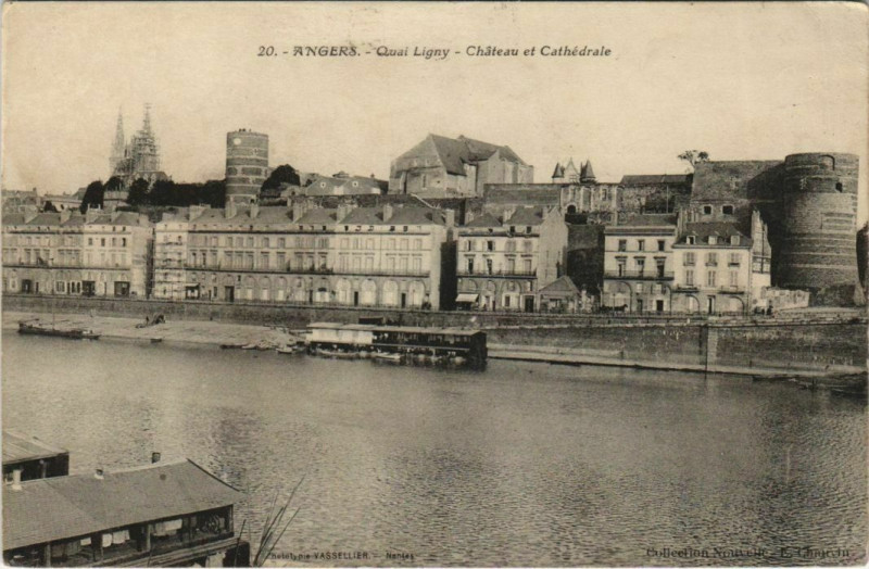 Carte postale ancienne Angers Quai Ligny,, Chateau&Cathedrale France à Angers