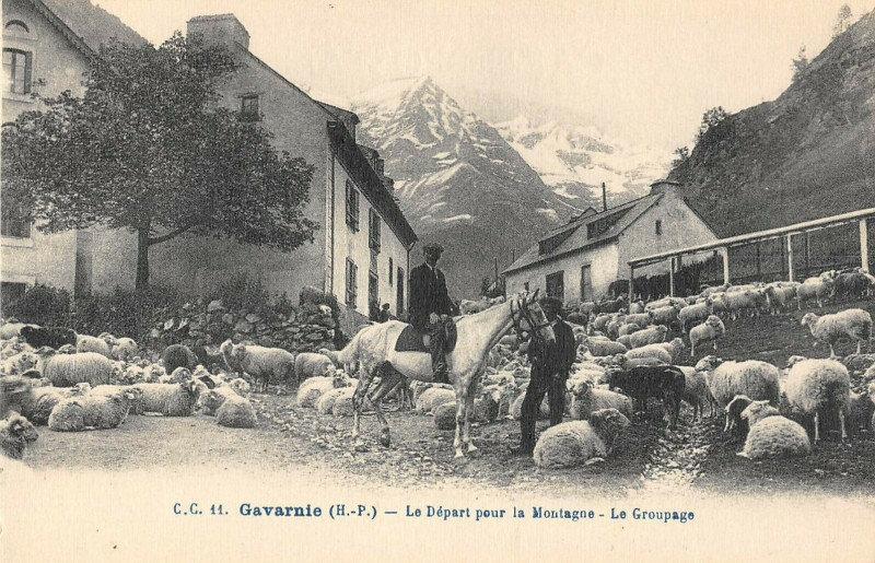 Carte postale ancienne Gavarnie Le Depart Pour La Montagne Le Groupage à Mont