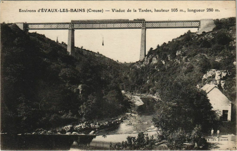 Carte postale ancienne Environs d'Evaux-les-Bains - Viaduc de la Tardes à Tardes