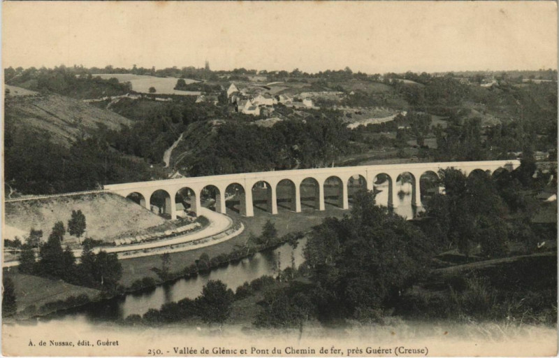 Carte postale ancienne Vallee de Glenic et Pont du Chemin de Fer pres Gueret