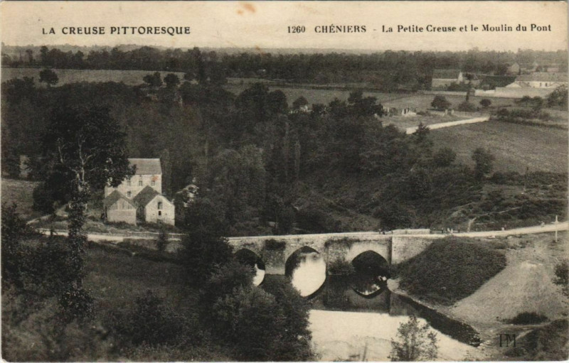 Carte postale ancienne Cheniers La Petite Creuse et le Moulin du Pont